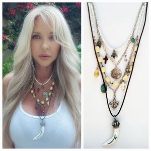 Sterling Silver Multi Strand Necklace with White Turquoise And Charms